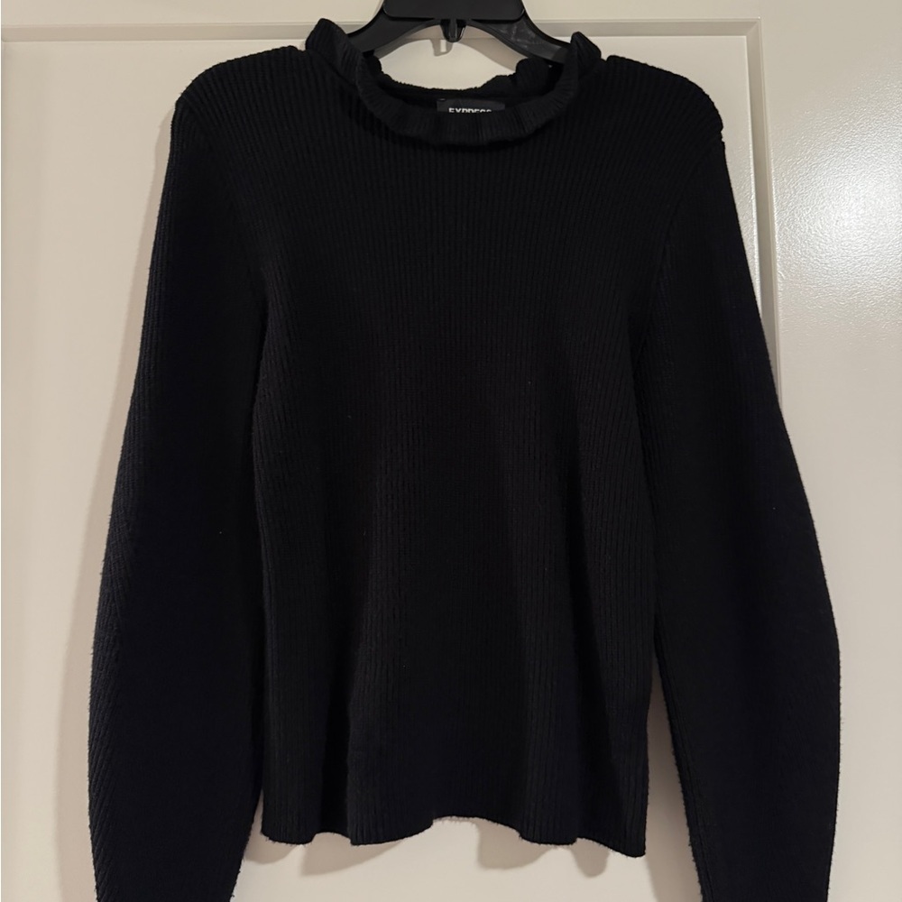 Express Black Women's Ruffle Neck Knit Sweater (size S)